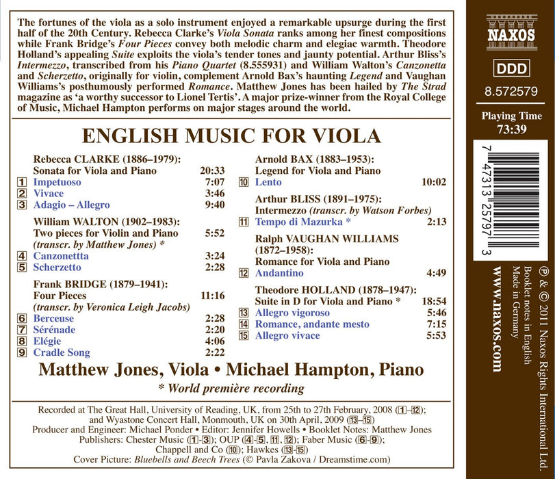 Jones Matthew / Michael Hampton - English Music For Viola And Piano (Musica Inglese Per Viola E Pianoforte);