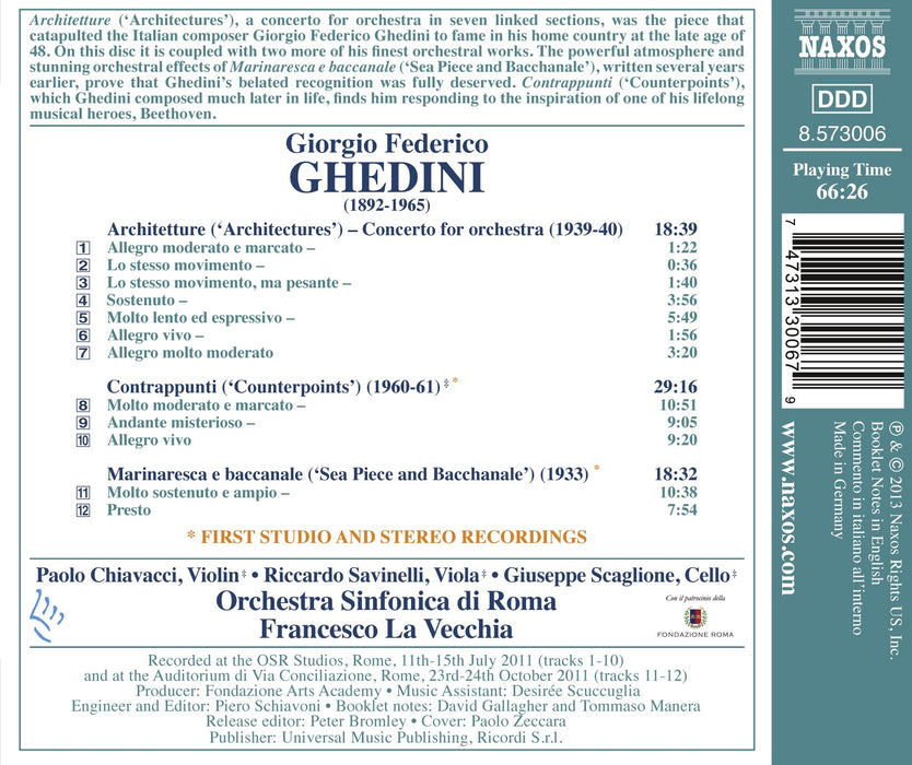 Giorgio Federico Ghedini - Architetture, Contrappunti, Marinaresca E Baccanale;