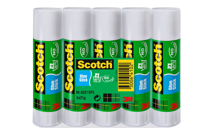 Scotch: Permanent White Scotch Glue Stick (Pack of 5 Sticks of 21g);