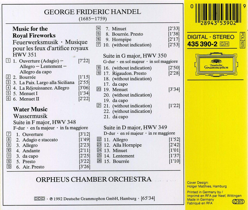 Georg Friedrich Handel - Water Music, Music For The Royal Fireworks ;