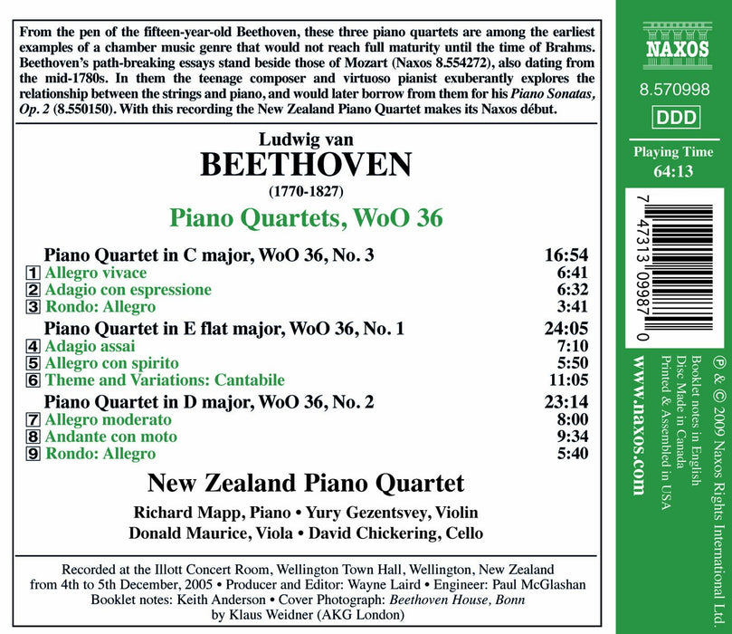 Ludwig Van Beethoven - Quartetti Con Pianoforte Woo 36;