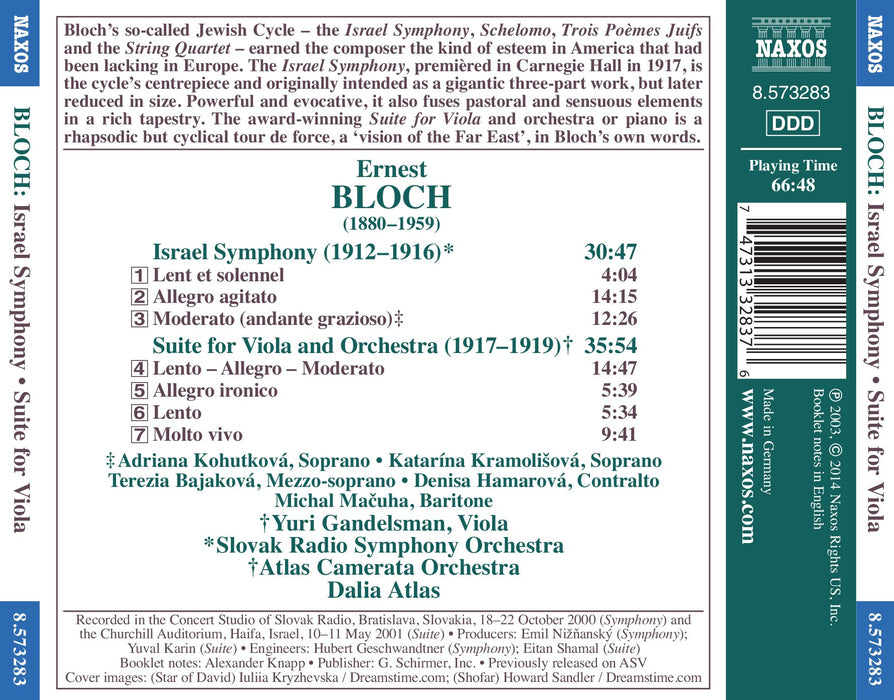 Ernest Bloch - Israel Symphony, Suite For Viola & Orchestra;