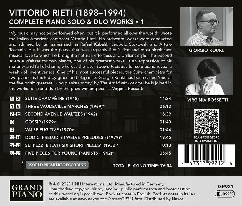 Vittorio Rieti - Gesamtwerk Fur Klavier Solo & Duo Vol.1;