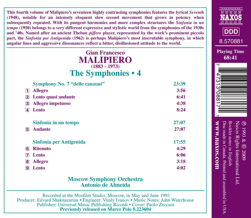 Gian Francesco Malipiero - Sinfonie (integrale) Vol.4: Symphony No.7, Sinfonia Per Antigenida;