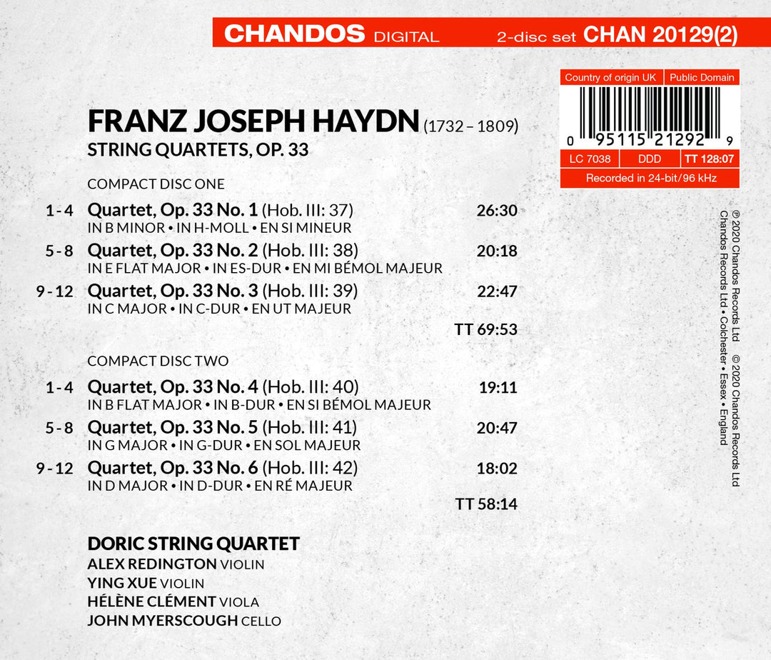 Joseph Haydn - String Quartets 33 (2 Cd);