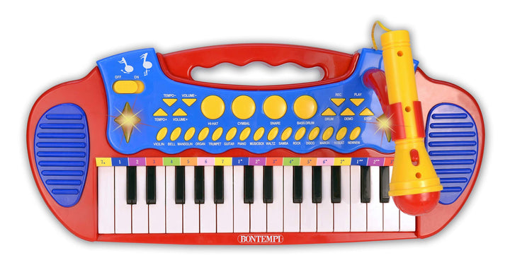 Bontempi 13 3240 - Toy Band Star - Tastiera Elettronica 31 Tasti Con Microfono Gambe E Sgabello. 4 Pads Per Suonare La Batteria,