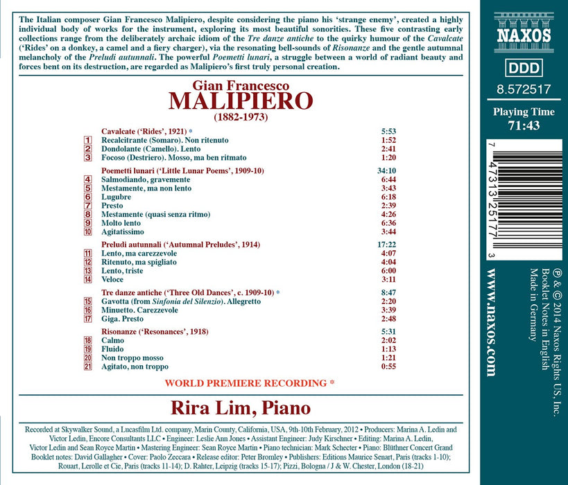 Gian Francesco Malipiero - Opere Per Pianoforte;