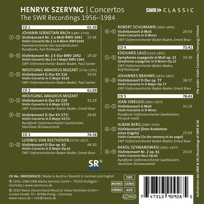 Henryk Szeryng: Plays Concertos (5 Cd);