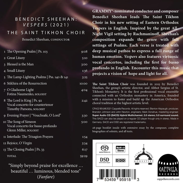 Benedict Sheehan - Vespers (Sacd);