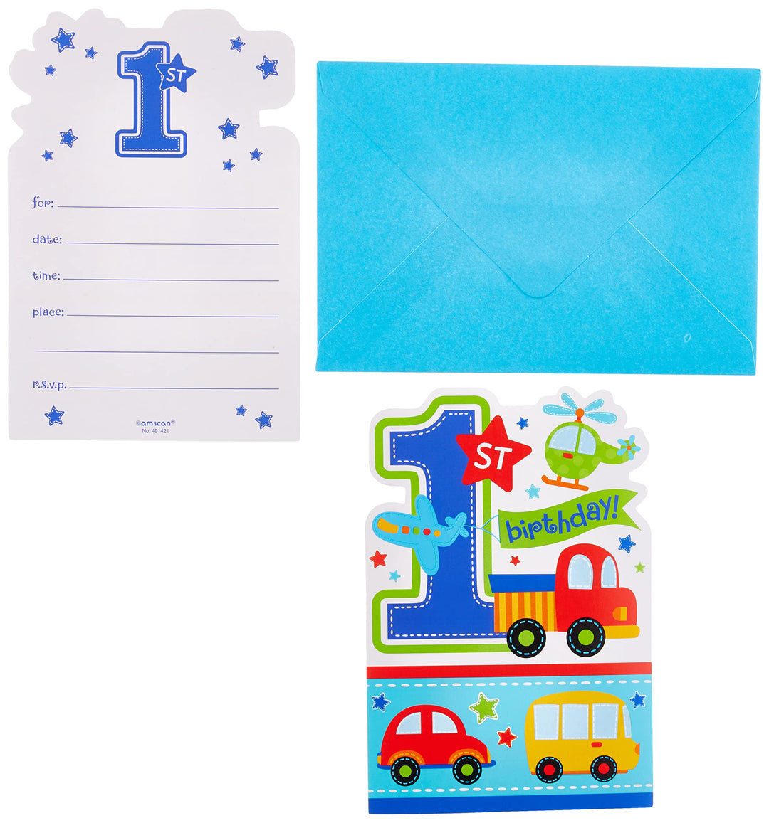 Amscan: Blue Birthday - 8 Invitations With Envelope;