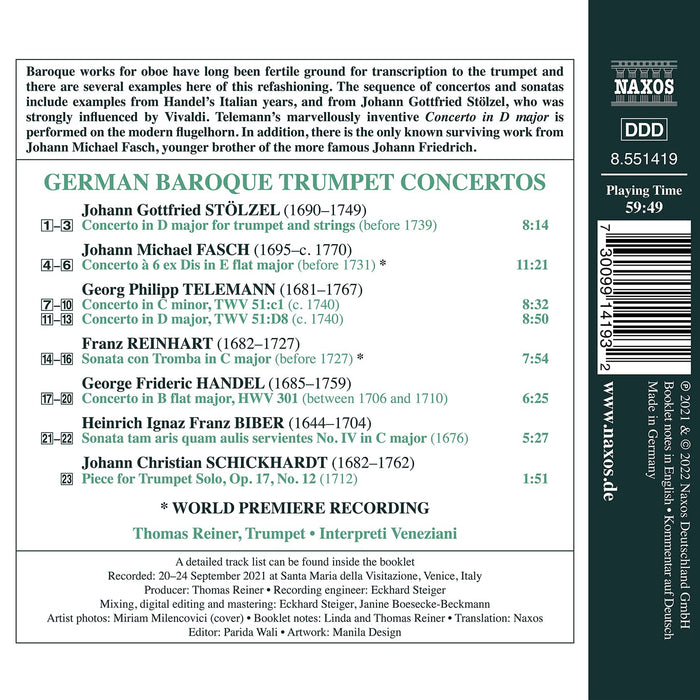 Thomas Reiner / Interpreti Veneziani: German Baroque Trumpet Concertos;