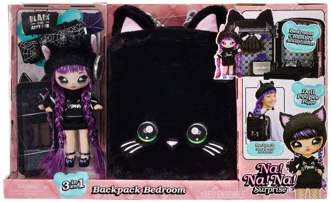 Na! Na! Na! Surprise: 3-in-1 Backpack Bedroom Playset - Black Kitty zainetto;