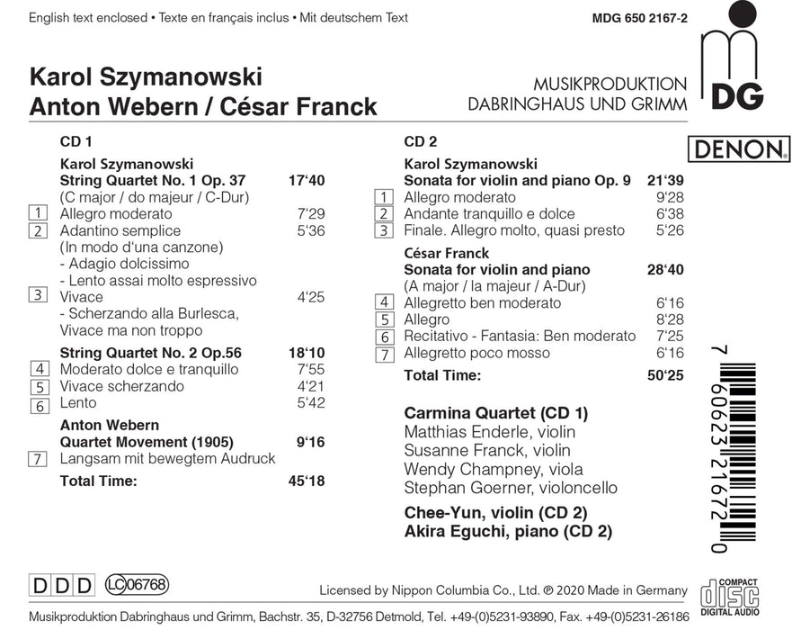 Karol Szymanowski / Cesar Franck - String Quartets & Violin Sonatas (2 Cd);