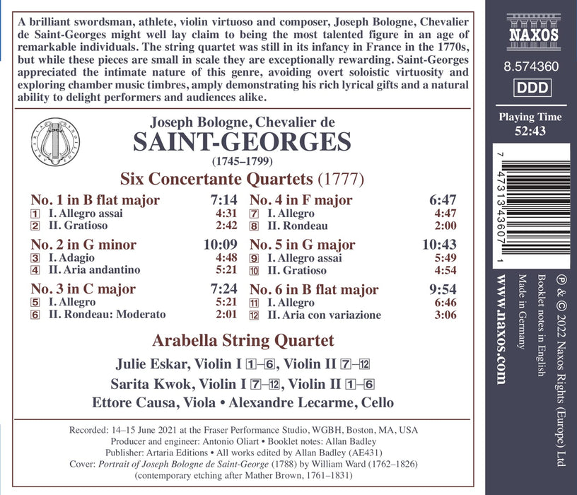 Joseph Boulogne Chevalier De Saint-Georges - Six Concertante Quartets;