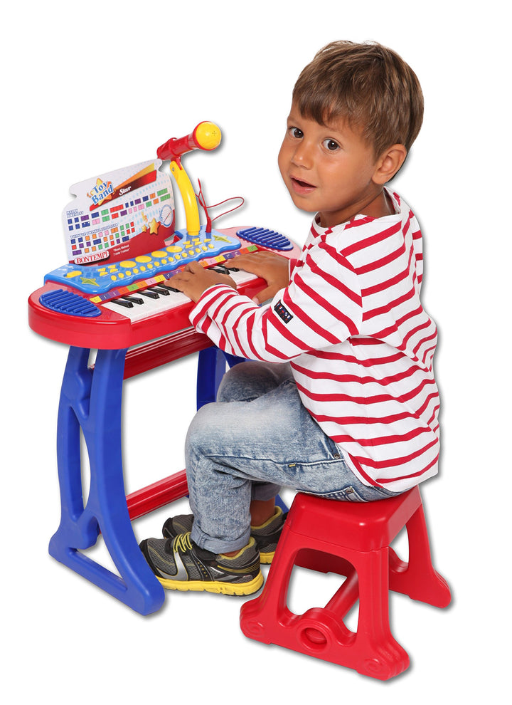 Bontempi 13 3240 - Toy Band Star - Tastiera Elettronica 31 Tasti Con Microfono Gambe E Sgabello. 4 Pads Per Suonare La Batteria,