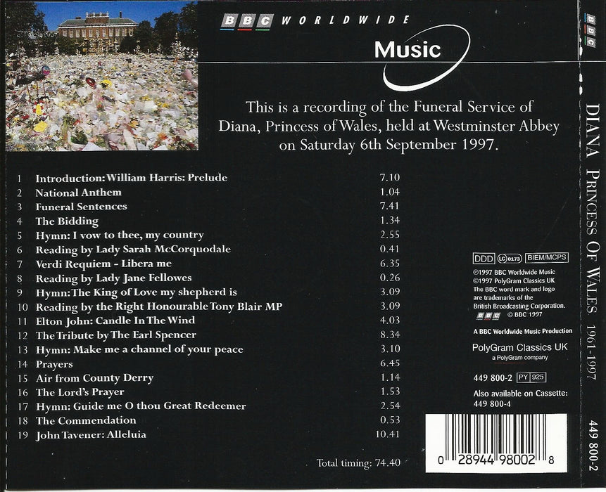 Diana, Princess Of Wales 1961-1997: The Bbc Recording Of The Funeral Service / Various;