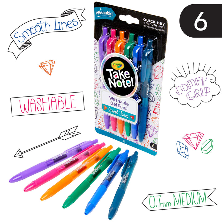 Crayola: Take Note! 6 Washable Gel Pens Precious Shades;