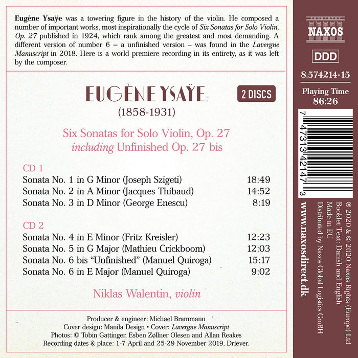 Eugene Ysaye - Six Sonatas For Solo Violin Op. 27 (2 Cd);