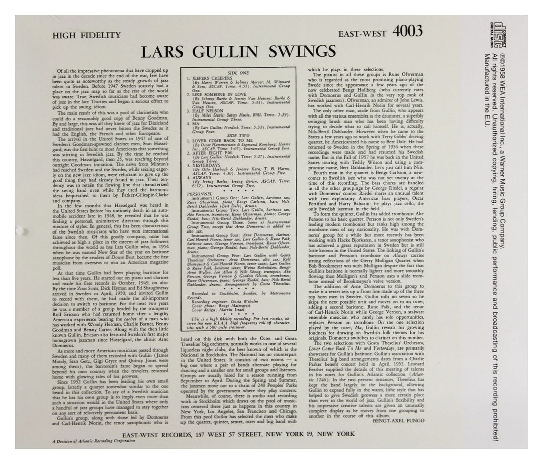 Lars Gullin - Lars Gullin Swings;